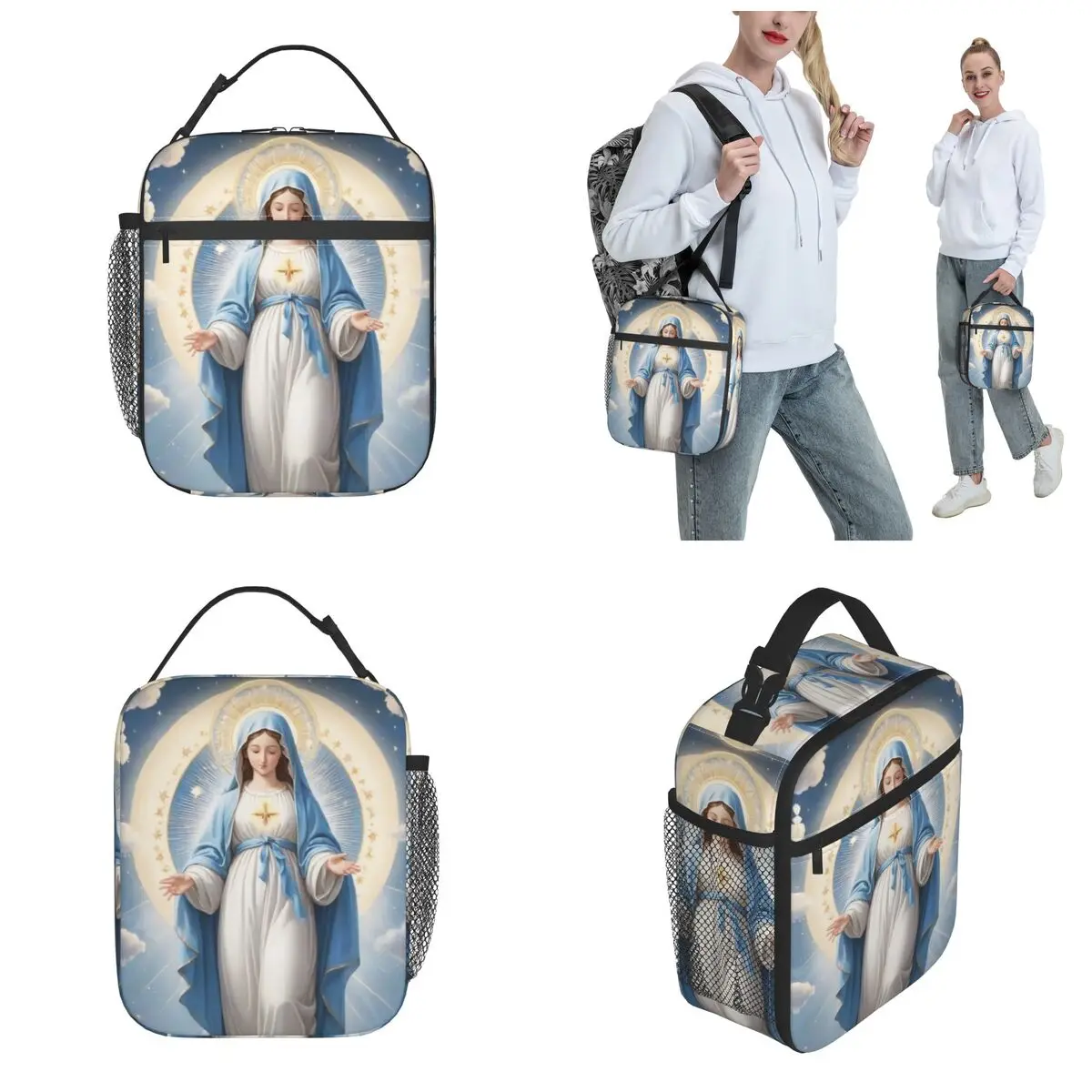 Bolsa de almuerzo aislada para Picnic, bolsa de almacenamiento de alimentos, Jesús, santo católico, Navidad, religión religiosa, biblia, fe, Merch