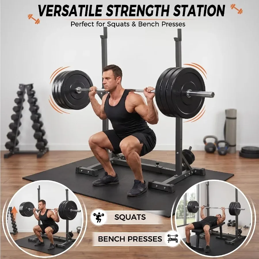 Pair of Adjustable Squat Rack 53-63 Barbell Bracket Solid Steel Free Press Bench, Home Gym Portable Dumbbell Racks Stands, Fami