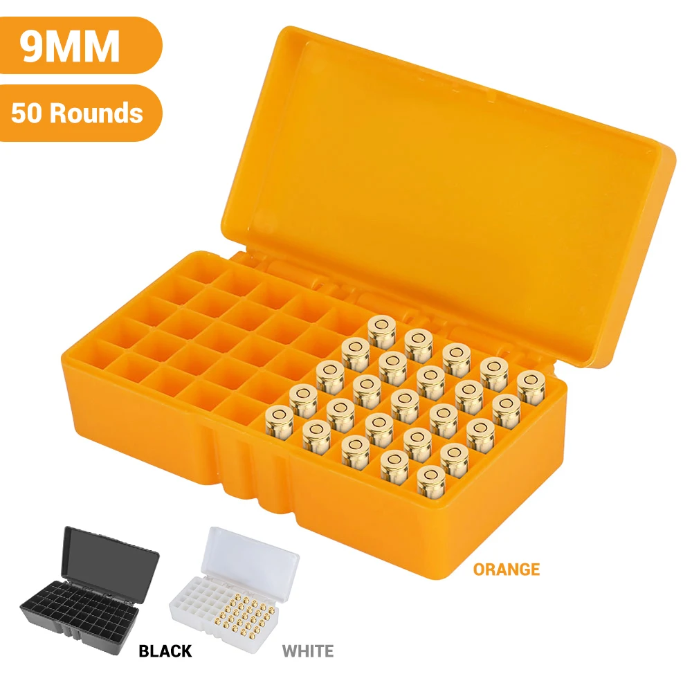 50 Rounds 9mm Ammo Box Bullet Box Ammo Storage Box Cartridge Box Ammo Case Ammo Can for Hunting Shooting Airsoft Accessories