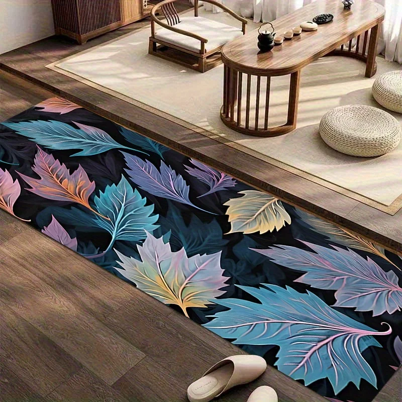 1pc of  Corridor Mat with a Colorful Leaf Pattern Print,ened for Beautification, Durable, Suitable for Kitchen, Living Room, P