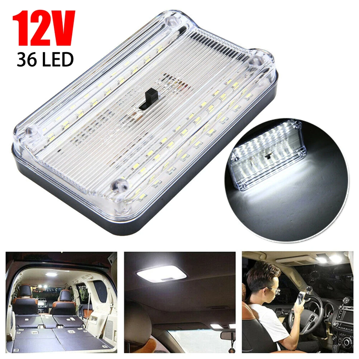 Lumières de toit intérieures de voiture 12V 36 ampoule LED blanc plafond de véhicule lampe d'éclairage LED dôme de voiture lampe de lecture avec interrupteur marche/arrêt chaud