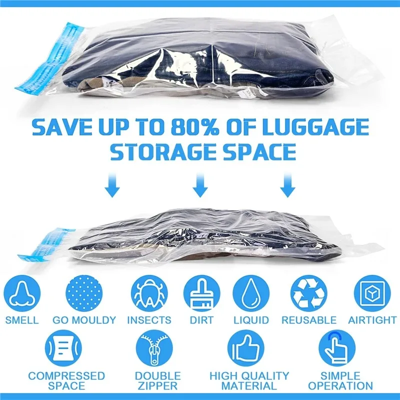 Travel Roll-Up Compression Bags, Reusable Vacuum Storage Bag, Saves 80% of Storage Space, Roll-Up Compression, No Need Air Pump