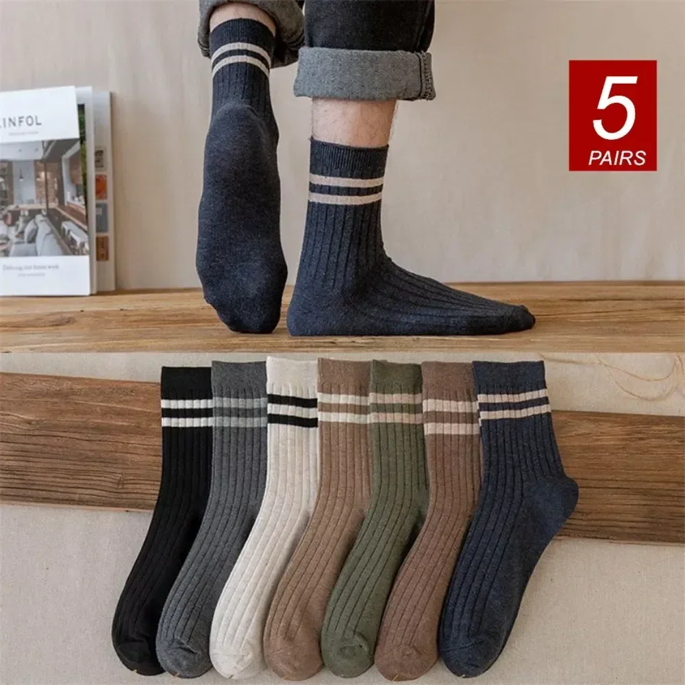 

Men Socks 5 Thermal Autumn Mid Winter Quality Business For Tube Cotton Male Striped Female 100% High