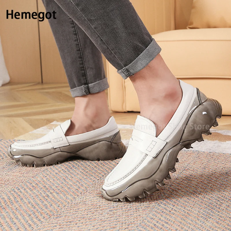 White Leather Shoes for Men Casual Sports Loafers Thick Soled Slip-On Breathable and Durable High Quality Black Leather Shoes