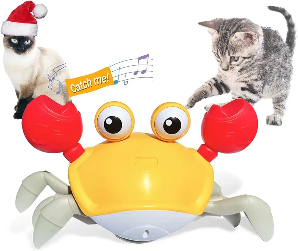 

Cat Toys Crawling Crab Escaping Crab Cat Toys with Obstacle Avoidance Sensor Music Sounds Lights for Dogs Cats Pets