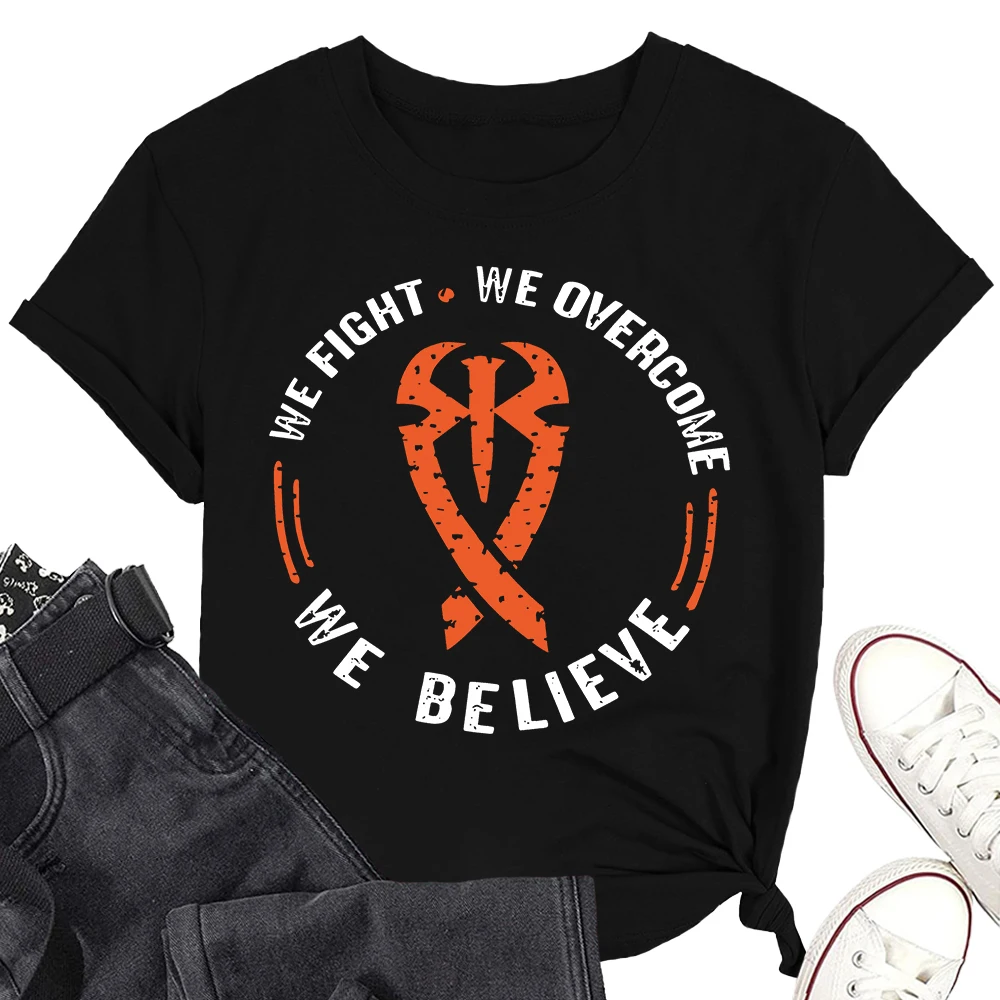 Roman Reigns We Fight We Overcome We Believe Short Sleeve T-shirt Cotton Vintage Tee Casual Fashionable Shirts