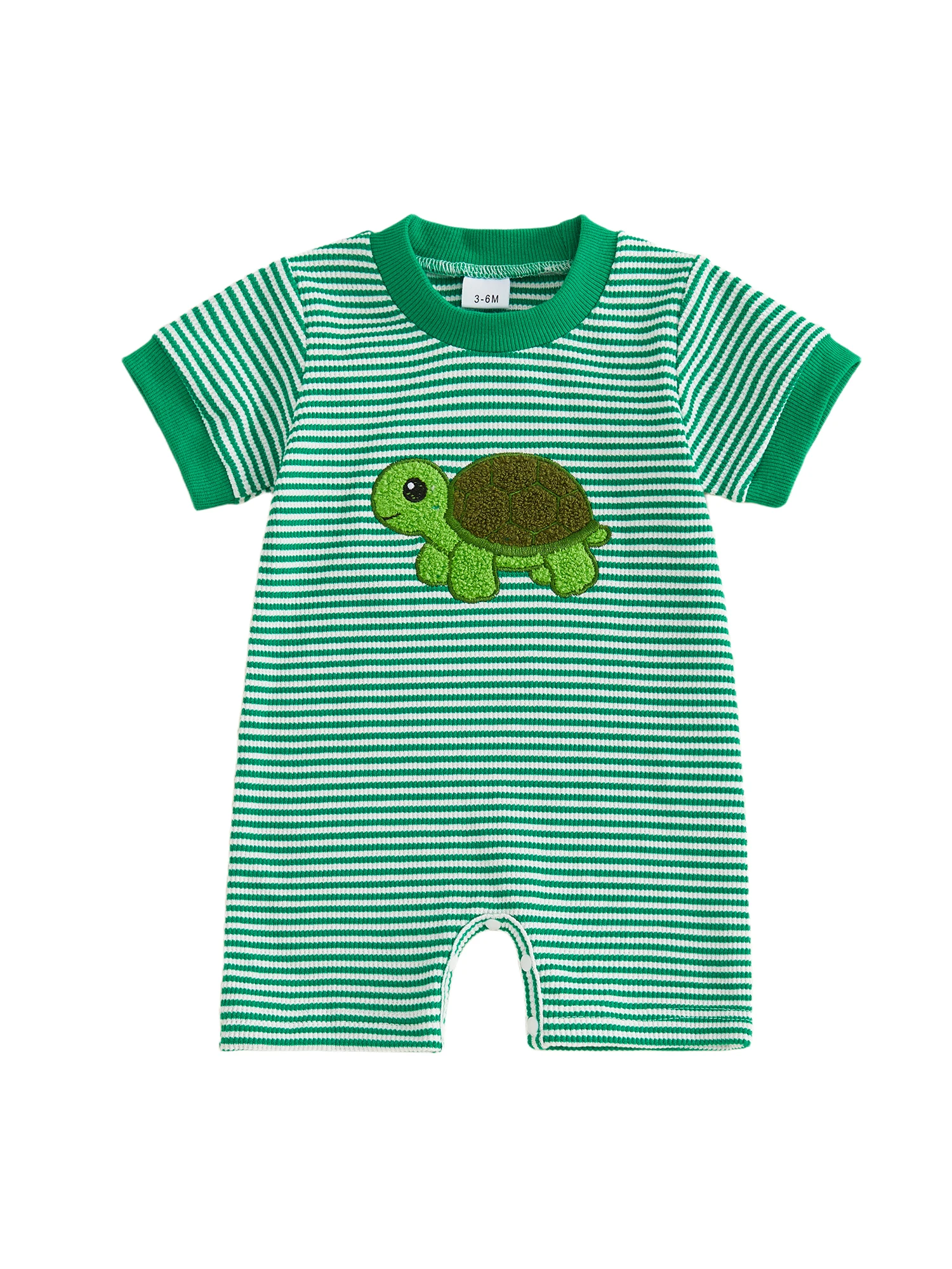 

Adorable Infant Striped Romper with Cute Animal Embroidery Stylish Crew Neck Short Sleeve Jumpsuit for Summer Fun