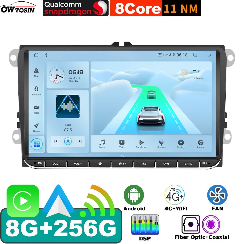 

9 inch Android 13 4G WiFi 7862 8G+256G Car GPS Radio Player For Volkswagen VW Passat Jetta Seat Golf Skoda Polo Touran CarPlay