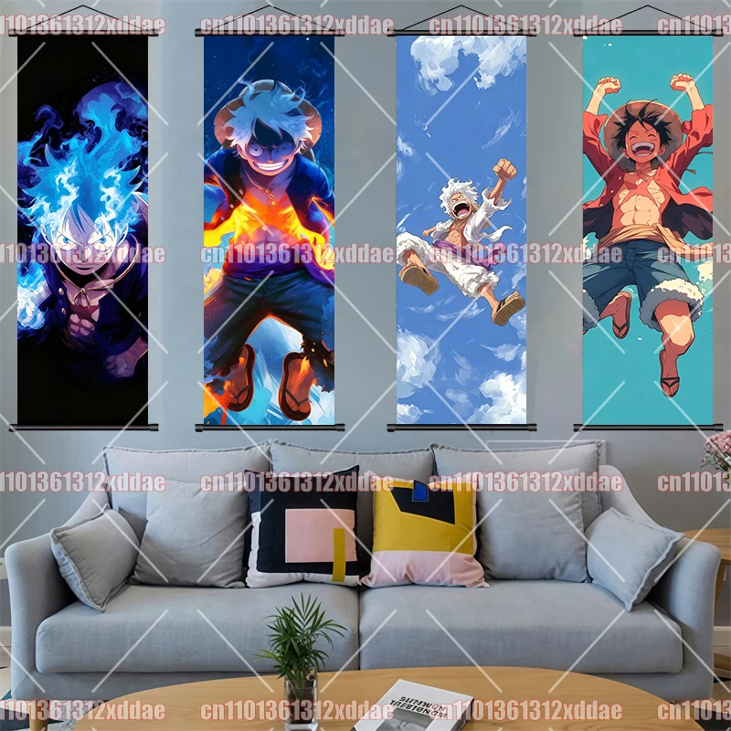 One Piece Scroll Painting Luffy Zoro Nami Jinbe Sabo Shanks Anime Character Poster Dormitory Bedroom Wall Decor Children's Gift view 3