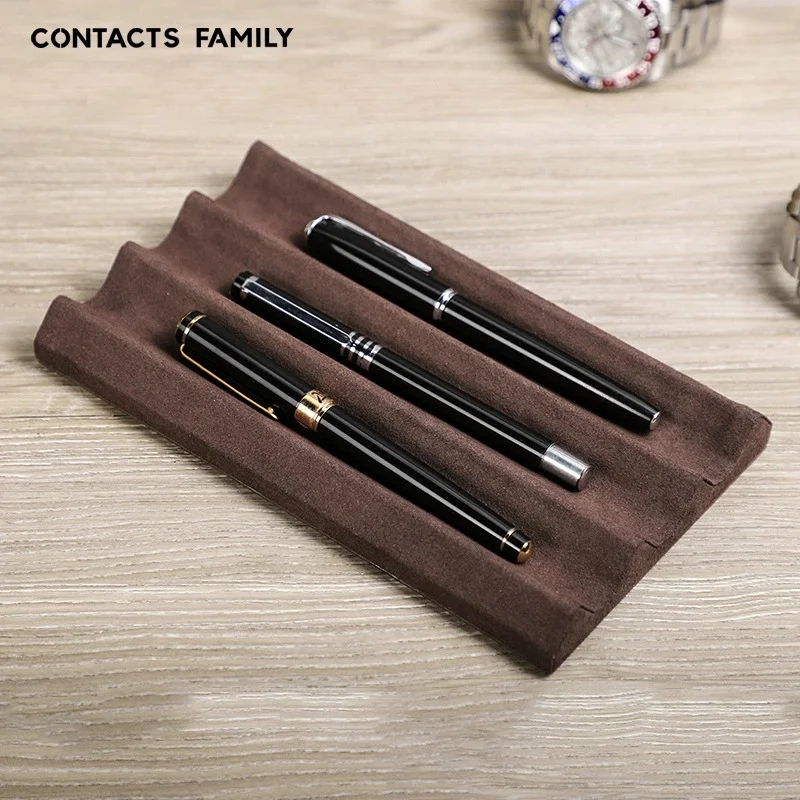 

Premium Leather Pen Tray 2/3 Slots Pen Holder Desk Organizer Pen Stand Microfiber Desktop Office Home Business Storage