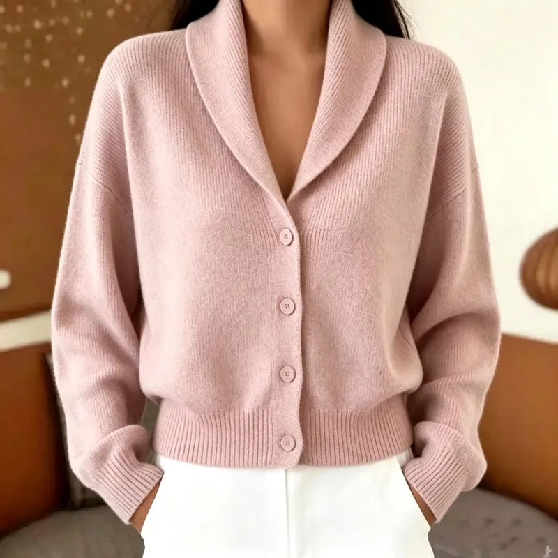 Casual Loose Lapel Knit Cardigan Long Sleeve Button Up Sweater Cozy Warm Fashion Outerwear For Women Everyday Commute Outfits