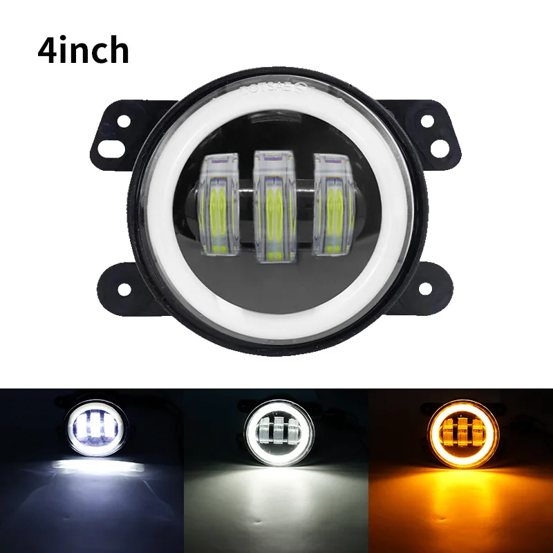 2/1PCS Bright 6000K 10-30V Car Fog Lamps 4-Inch 3.5 Inch LED Fog Lights Ring White Yellow Ring For Offroad Vehicle Headlight