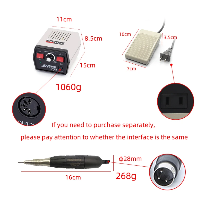 35000rpm nail equipment professional suit electric drill for jewelry gel polishing and nail polish removal 204+102L