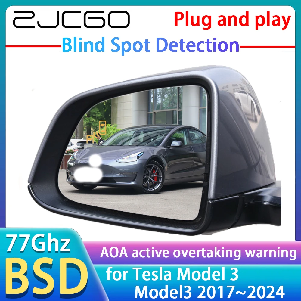 ZJCGO 77GHz Radar Detector BSD Blind Spot Detection Alert Mirror Assistance Accessories For Tesla Model 3 Model3 2017~2024