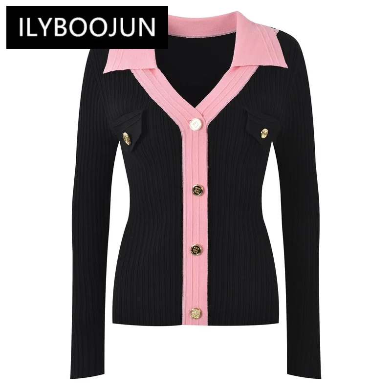 Zjyt 2024 Fashion Autumn Winter Cardigan Knitted Sweaters Women Long Sleeve Color Block Knitwears Female Tops Jersey Mujer