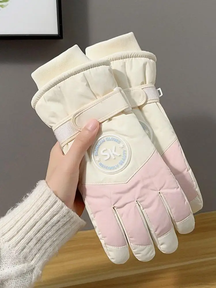 AliExpress NONE Fashion Plush Lining Ski Gloves Windproof Thick Cotton Winter Cycling Gloves Waterproof Winter Warm Gloves Winter Season