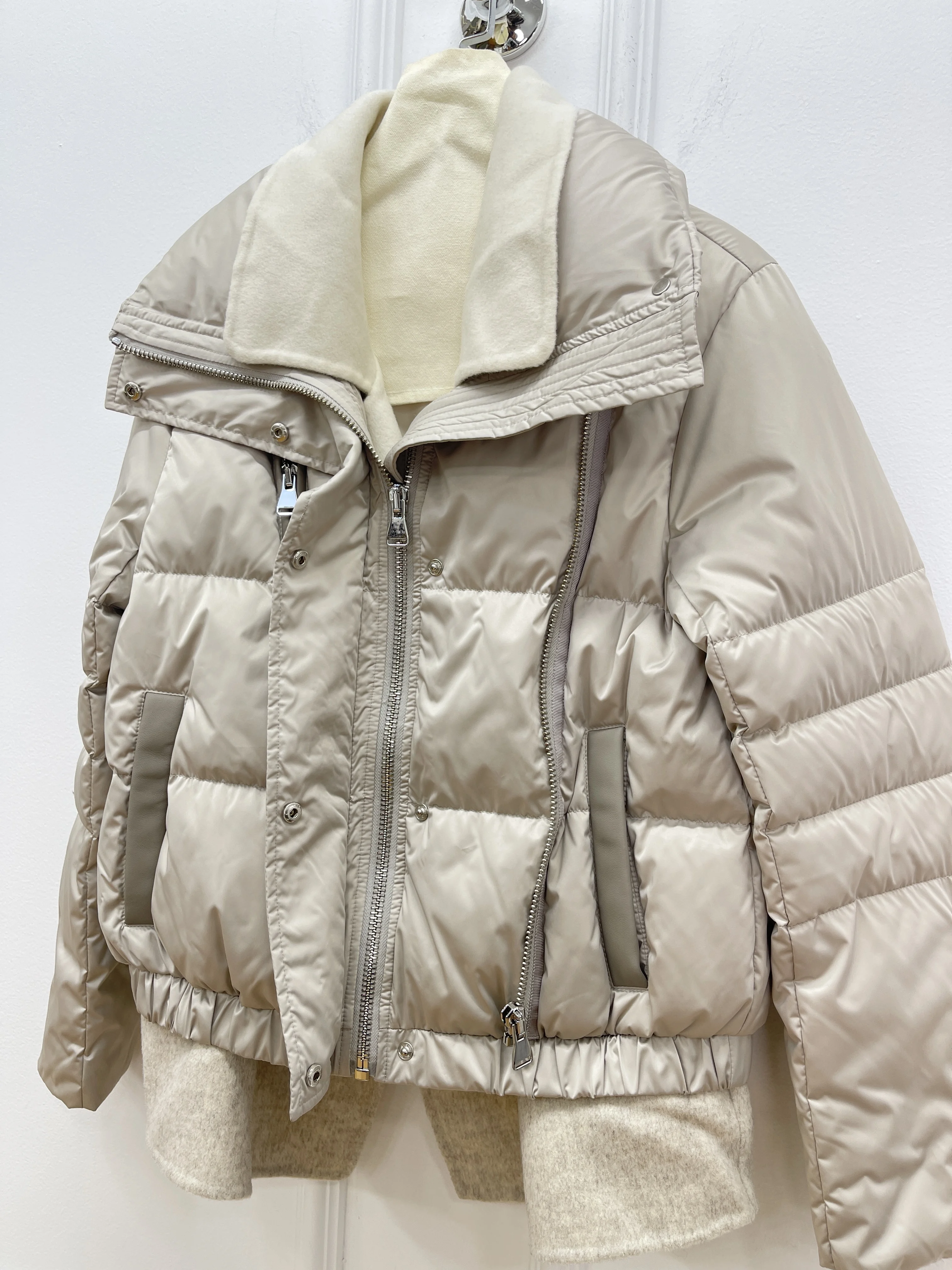 Automne et hiver nouvelle mode de haute qualité cachemire Double face en Nylon faux deux pièces conception col montant doudoune d'oie pour