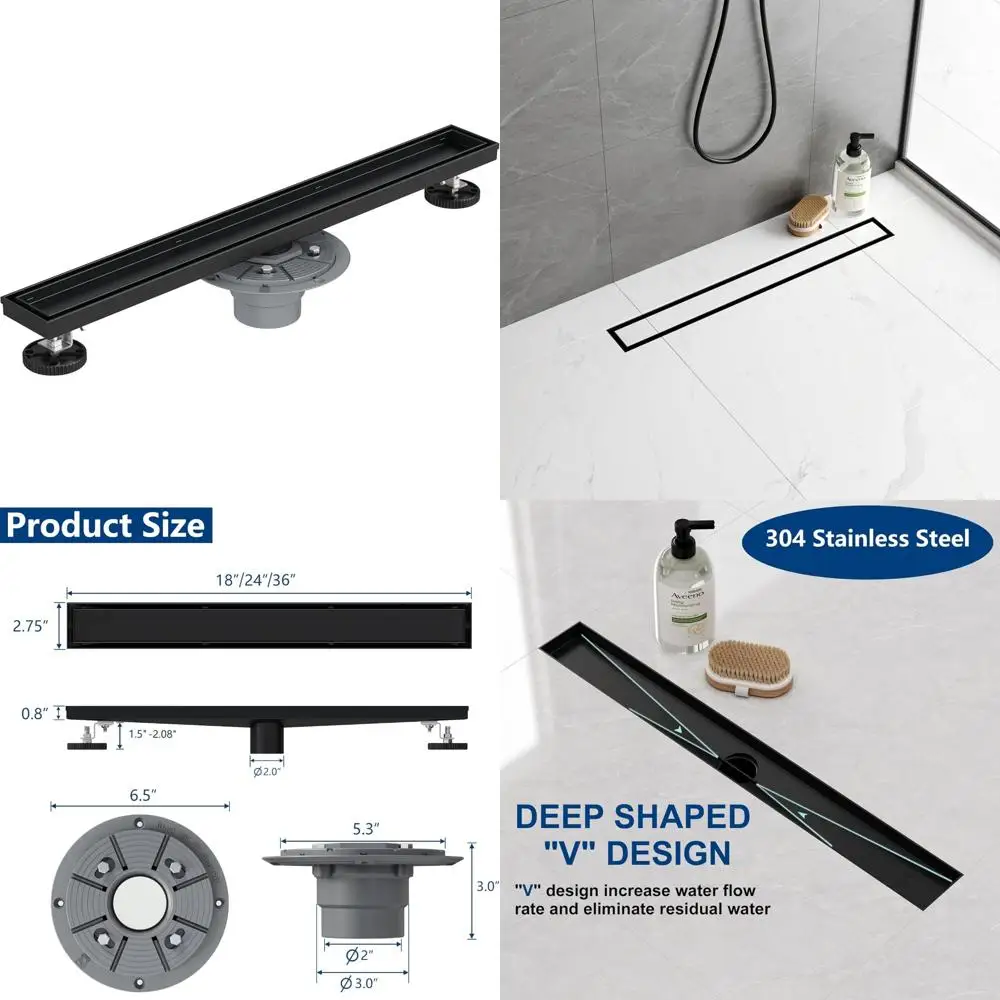 

Neodrain 24-Inch Matte Black Linear Shower Drain, 2-in-1 Flat & Tile Insert Cover, Stainless Steel Linear Drain,Rectangle Shower