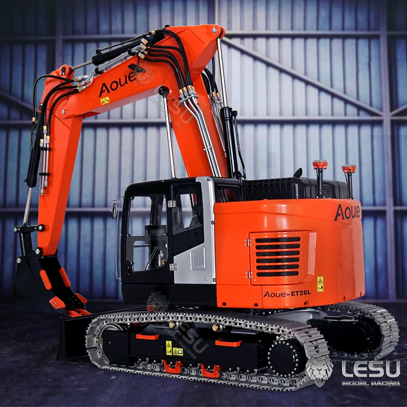 In Stock LESU 1/14 Metal Hydraulic RC Excavator Aoue ET26L RC Earth Digger Truck TOUCAN Toys for Boys Pump Valve ESC GPS TH19233