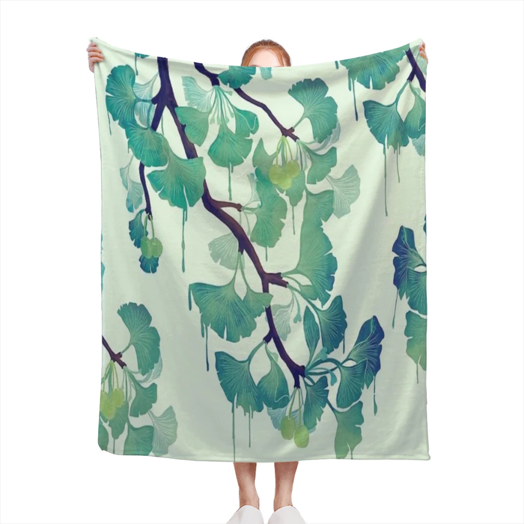 

O Ginkgo (in Green) Medium Blanket Comforter Flannel Soft throw Summer Blankets Warm Home and Decoration