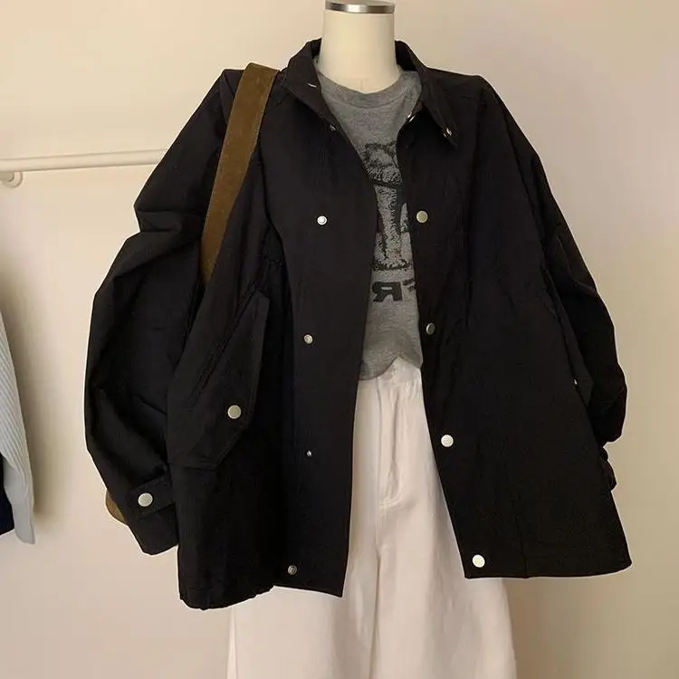 

Женская демисезонная куртка больших размеров (до 136 кг) с воротником-стойкой, черная, стильный дизайн, верхняя одежда для женщин, размер 2XL