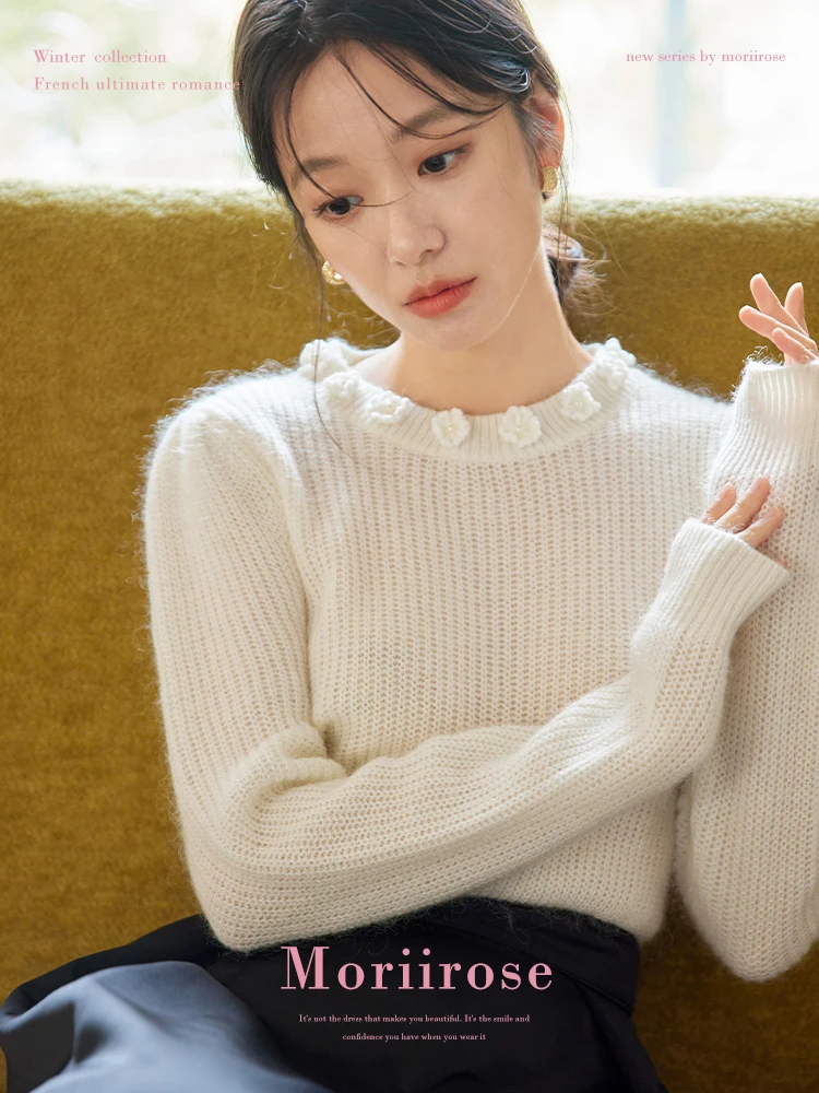 

Moriirose White 3D Floral Camere Женский зимний винтажный топ Lazy Sle Overhead Personali Top Long Sve round Ne ort Le...