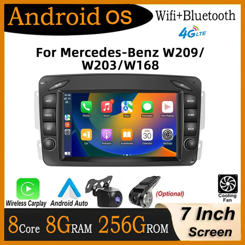 7'' Car Radio Android 14 For Mercedes Benz CLK W209 W203 W208 W463 Stereo Multimedia Player Navigation GPS Screen Head Unit