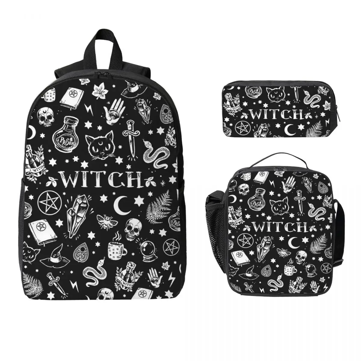 

Skull Cat Moon Gothic Design Backpack Student BookBag School Bag Laptop Shoulder Bags 3ps Insulated Lunch Bag Pencil Case