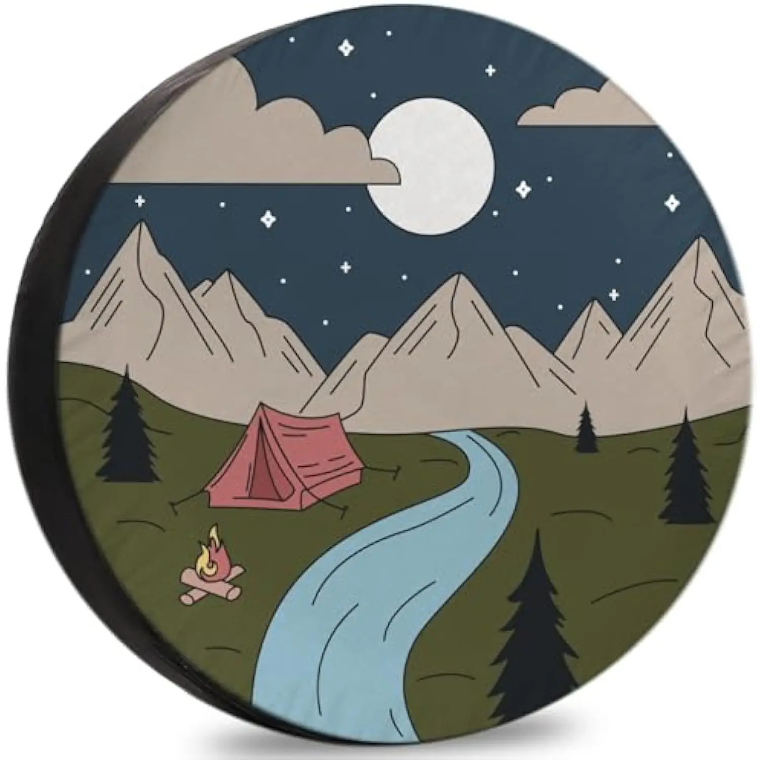 

Ночная сцена для кемпинга, чехол для запасного колеса, палатка для горов, реки, уличный внедорожник, кемпер, всепогодный чехол