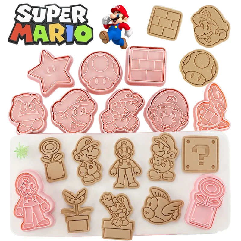 8pcs Super Mario Bros Cookie Cutter Biscuit Mold Cartoon Plastic Pressable Fondant Cookie Stamp Kitchen Baking Pastry Bakeware