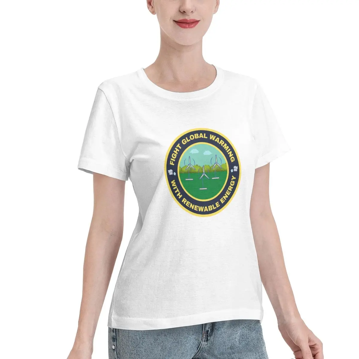 All Season Wear Fight Global Warming Wind Power Women's T-shirt Comfy Wear College Girls Top