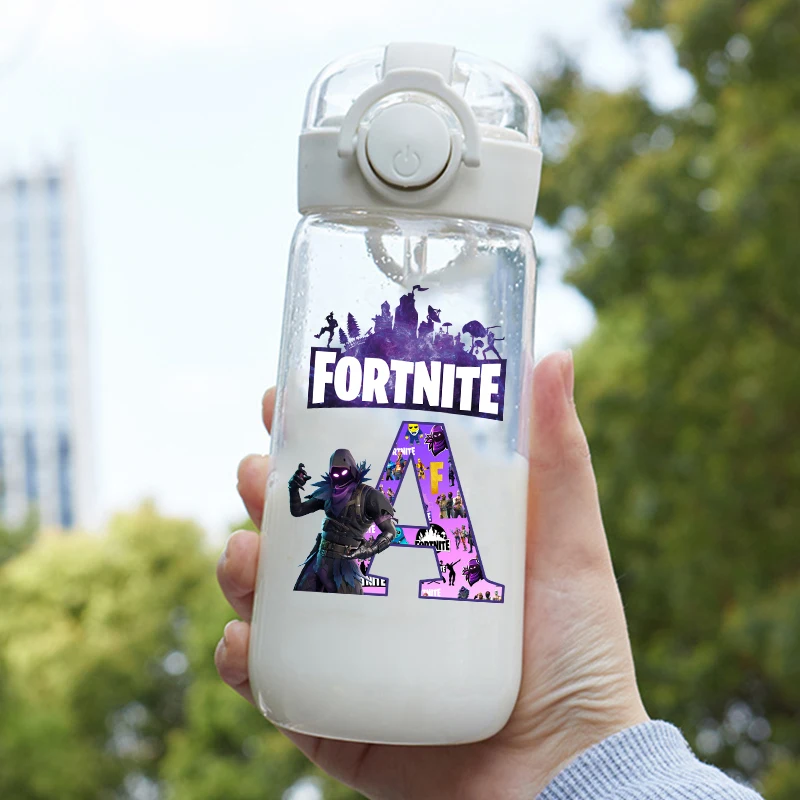 Бутылки для воды Fortnite с соломой, мультяшные буквы A-Z, стекло для воды с принтом для мальчиков, летние спортивные бутылки для воды на открытом воздухе, подарки для детей