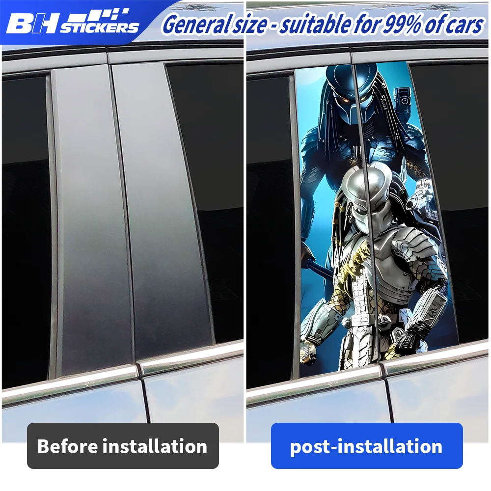 Silver Mech Predator Car Pillar Post Decal Sci Fi Window Trim Sticker Alien Hunter Waterproof Vinyl Film Car Tuning Accessories