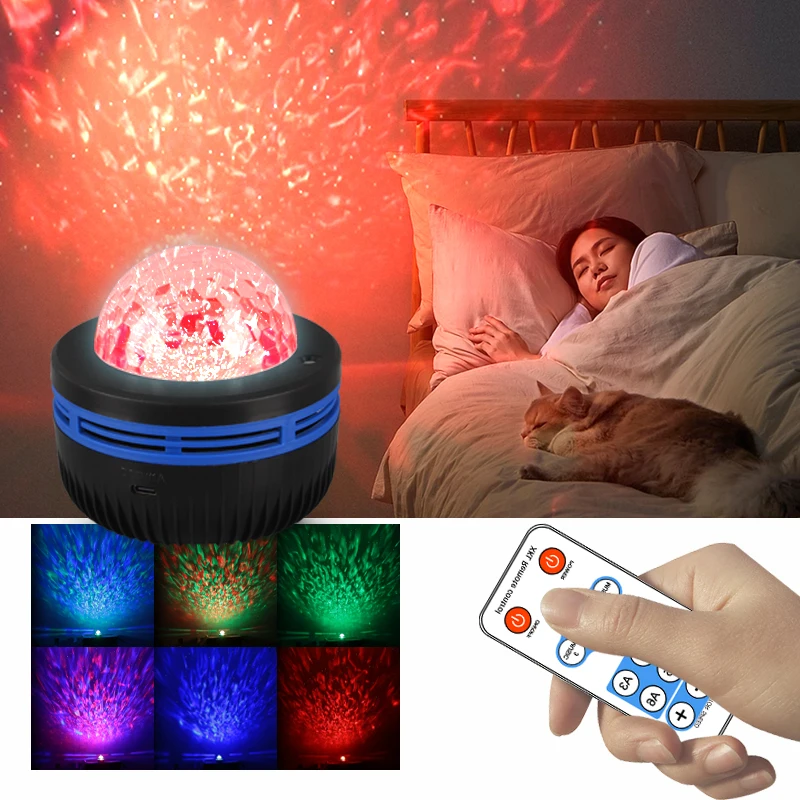 

USB прикроватная лампа атмосферного звездного света, проекционная лампа трансграничного взрыва, водная рябь, Аврора, бореалис, светодиодный светящийся ночник для спальни