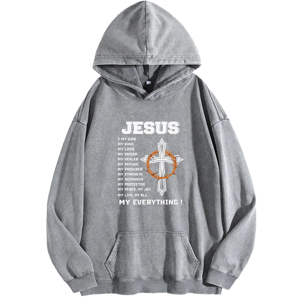 سترة بقلنسوة برسومات مغسولة كلاسيكية للرجال من Jesus My Everything، بلوفر ريترو المتعثر، سترة كاجوال ملابس الشارع