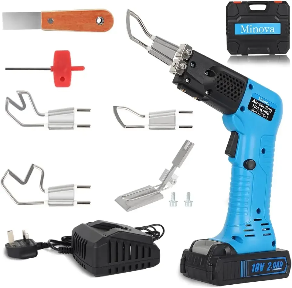 Cordless Air Cooled Pro Electric Hot Knife Fabric Cutter Rope Cutting Tool Kit with Blades & Accessories 2.0Ah 18V