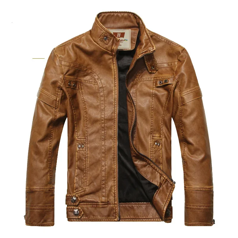 

New casual plush men's PU leather jacket, fashionable and versatile, loose fitting collar leather jacket for men's outerwear