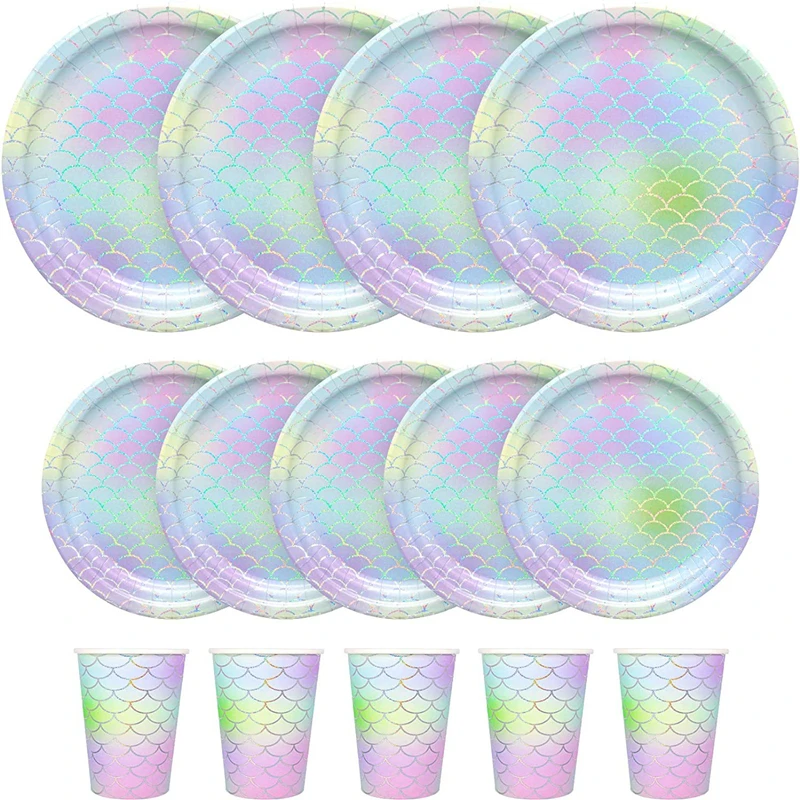 Mermaid Party Supplies Mermaid Disposable Tableware Cup Plates Tablecloth Mermaid Birthday Decorations Girls