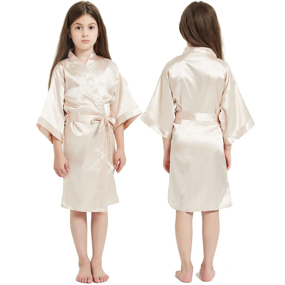 Pink Bathrobes for Girls Nightwear Satin Silk Kids Robes Summer Girl Nightgown Sleepwear Children Kimono Wedding Spa Party Dress