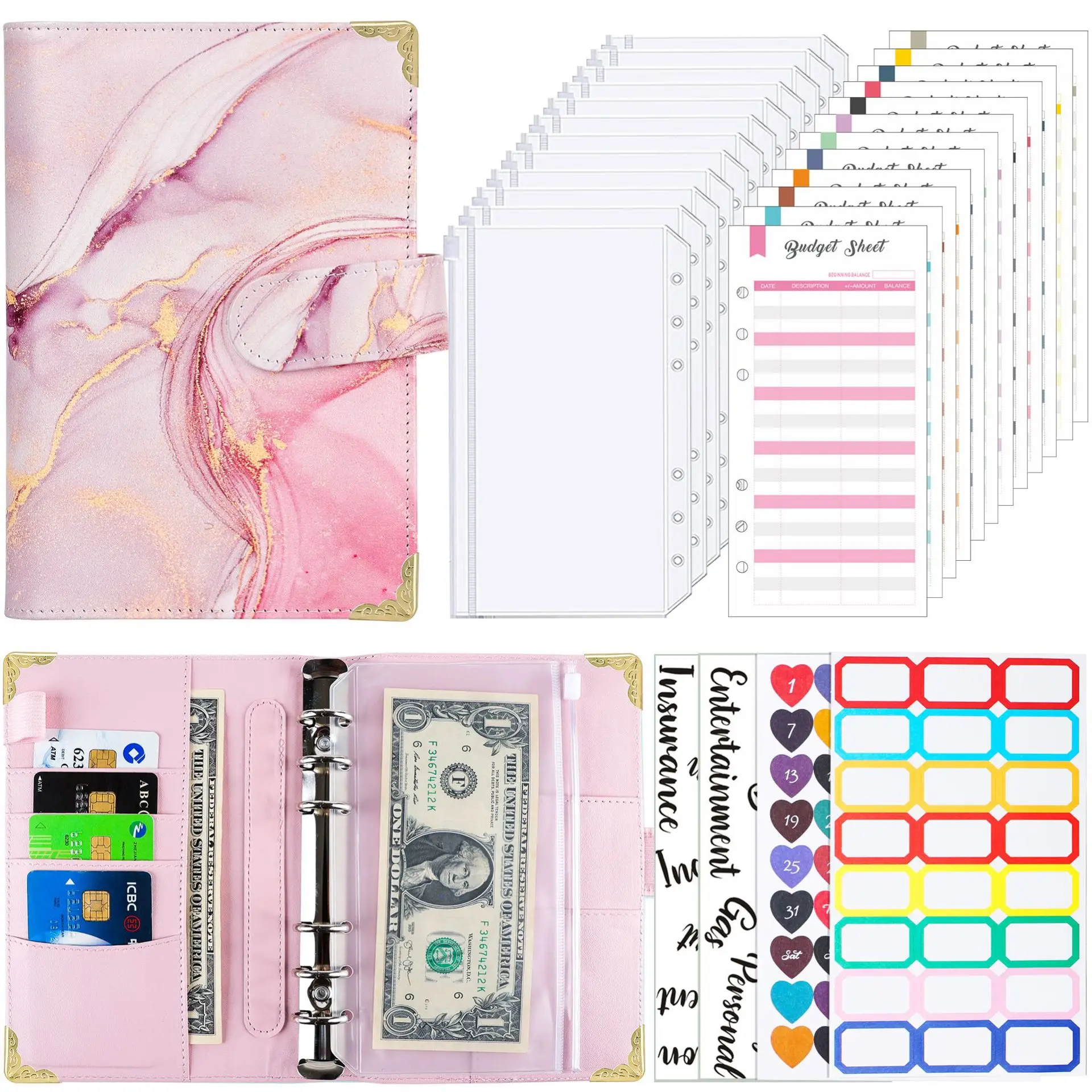 A6 Colorful Money Budget Planner Binder With Zipper Envelopes Cash Envelopes, For Budgeting Money Organizer For Binder Notebook