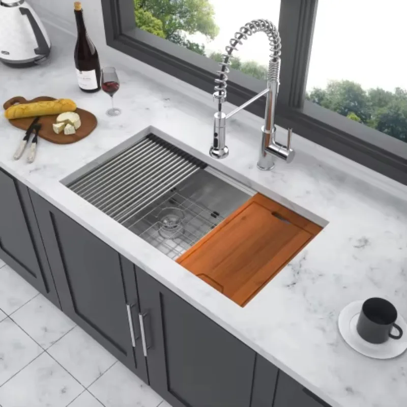 

ATV304 Stainless Steel Double Bowl Kitchen Sink 30x19 Inch, Undermount Large Deep With Drain Board Commercial Set