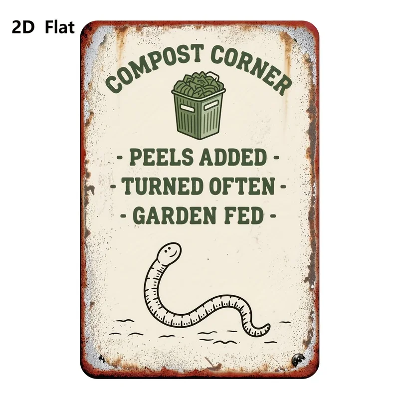 2D Flat Compost Area Metal Sign Garden Yard Outdoor Farm Backyard Kitchen Wall Decor Vintage Tin Plaque 1PC