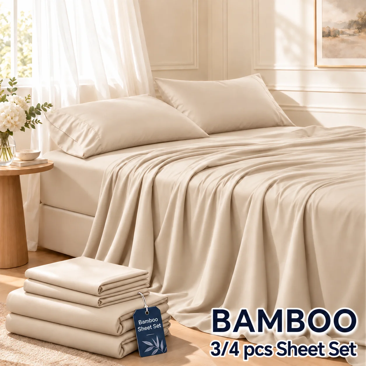 3/4 Pcs Breathable Sheet Set, Moisture Wicking Soft Cooling Bed Sheets, Smooth Lightweight Bedding Set, Deep Pocket Fitted Sheet, Comfortable Bedroom Essentials for Year Round Use, Random Color