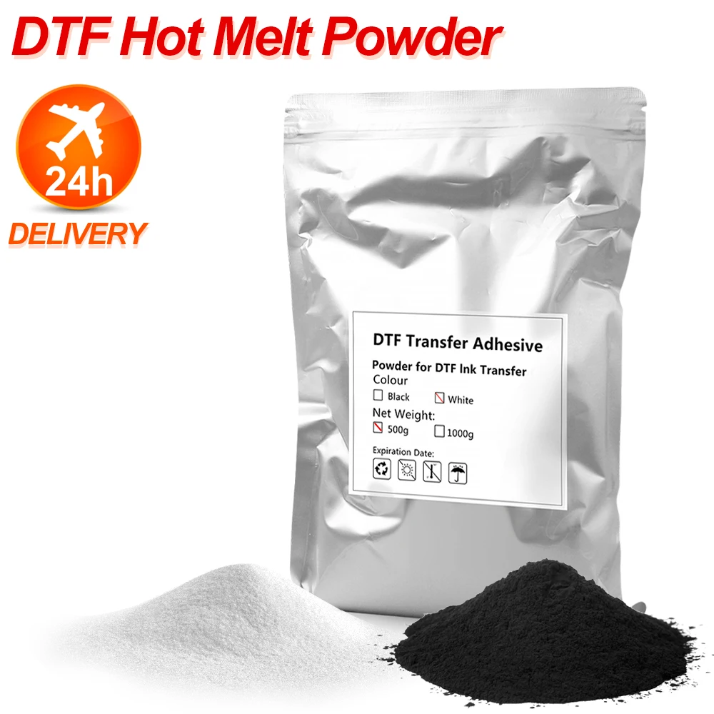 1000g DTF Hot Melt Transfer Powder Black or White Adhesive  For Epson Direct To Film T-Shirt Printing Machine