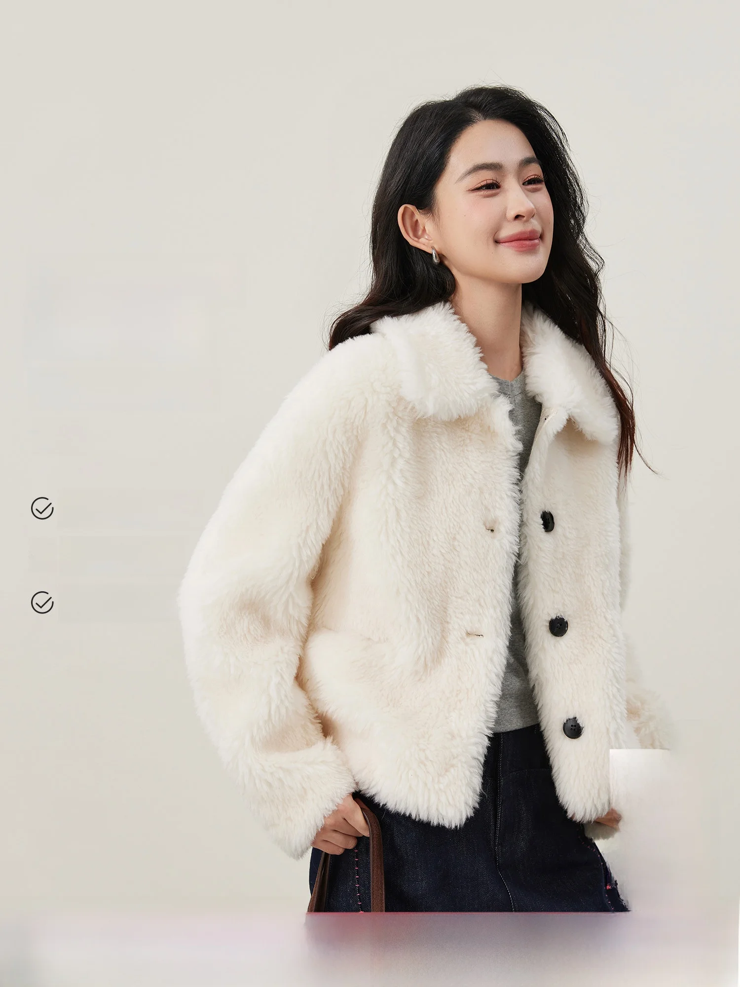 

Mijia High Quali Ele Winter New Full Wool Faux Leather eepskin Collar ort Jaet Women's Faion Straight Cut Long ...