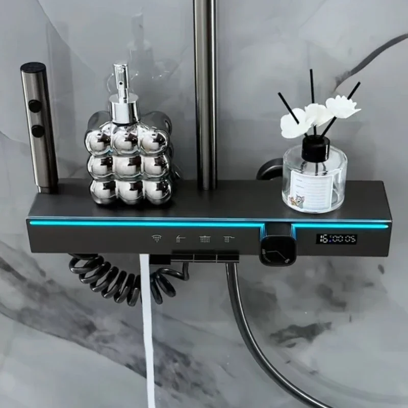 Intelligent Digital Bathroom Shower Set Temperature Display Bathroom Shower Faucet Set 4-way Rainlfall Shower System Set