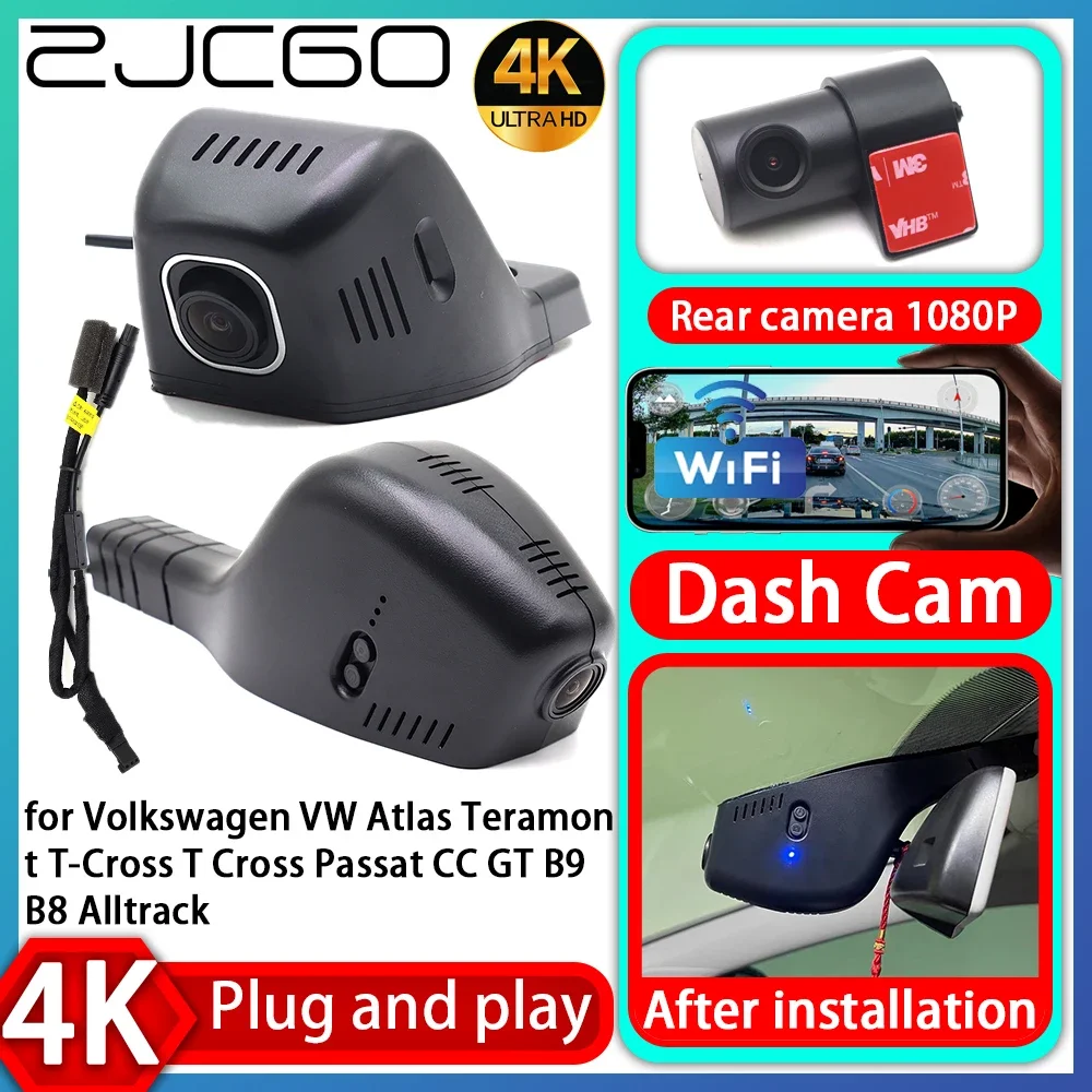 ZJCGO 4K 2160P Plug and Play DVR Dash Cam Video for Volkswagen VW Atlas Teramont T-Cross T Cross Passat CC GT B9 B8 Alltrack