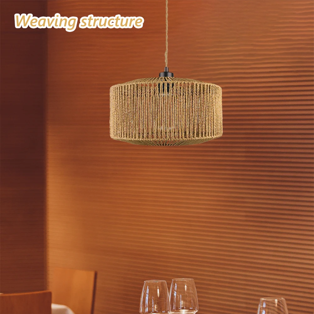 

Weaving Lampshade Plug in Rattan Light Cover Soften Bright Light Prevent Irritation Easy Installation Lamp Shade