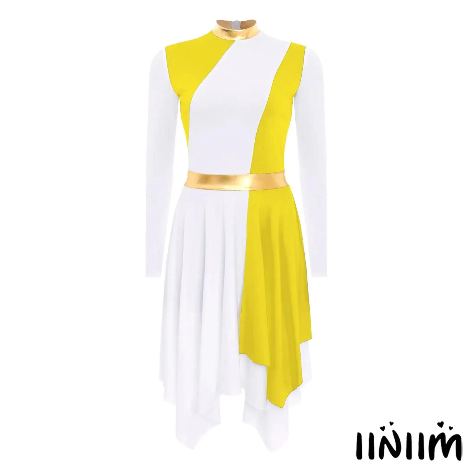 Vestido feminino de processamento de coro de igreja, bloco de cores, mangas compridas, assimétrico, bainha de adoração, natal, performance litúrgica