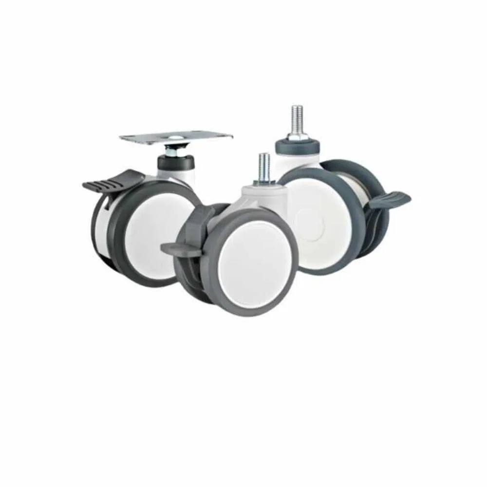 2.5 Inch TPE Rubber Casters Wheels Silent Rotation Universal M8/M10/M12 Caster with Brake & Adjustable Foot Pad for Office Chair